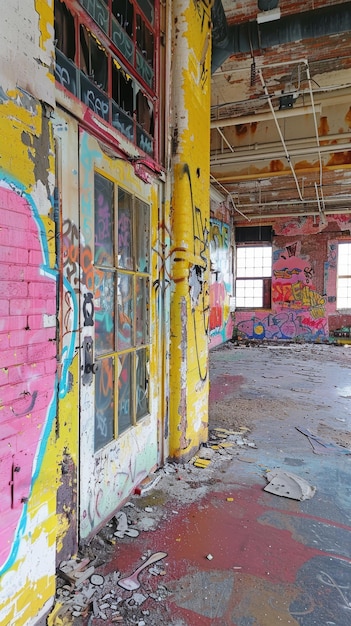 Los coloridos graffitis adornan las paredes de los edificios abandonados, añadiendo un toque de vitalidad a la decadencia urbana.