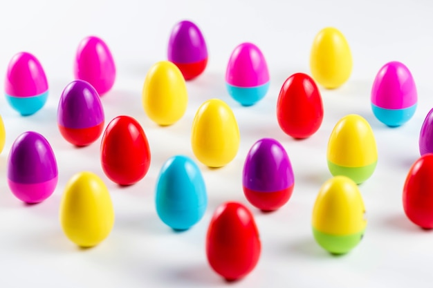 Coloridos huevos de Pascua de plástico en blanco