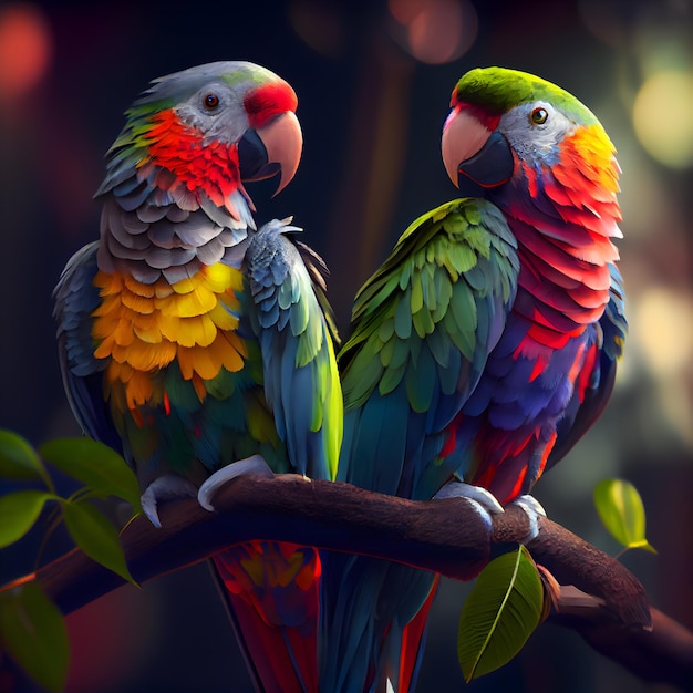 Foto coloridos loros guacamayos sentados en una rama escena de vida silvestre