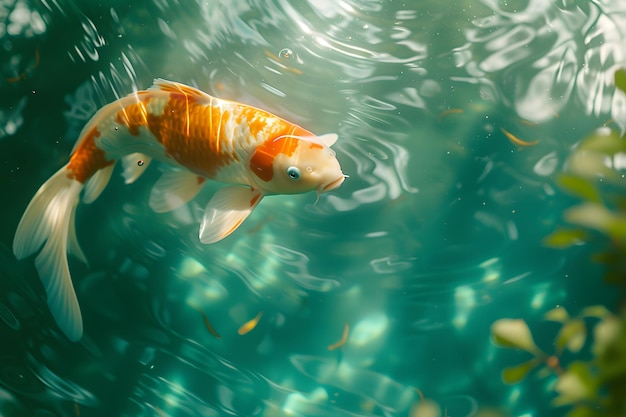 Los coloridos peces dorados nadan en un acuario vibrante con otros peces.