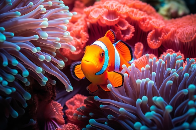 Los coloridos peces payaso en medio de los vibrantes arrecifes de coral