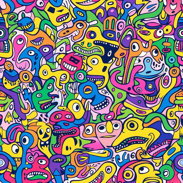 los coloridos personajes de dibujos animados están en un fondo amarillo