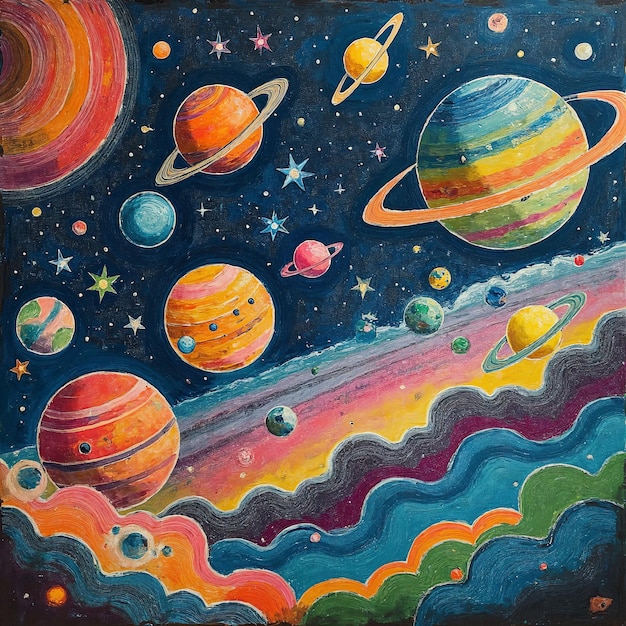 Los coloridos planetas cósmicos y las estrellas