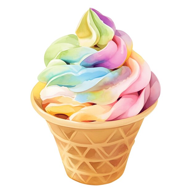 Foto coloridos remolinos de tempera de helado festivo en un cono de helado