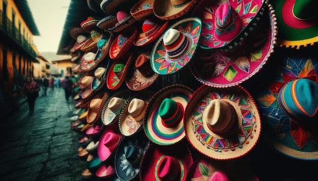 Los coloridos sombreros mexicanos en el mercado festivo