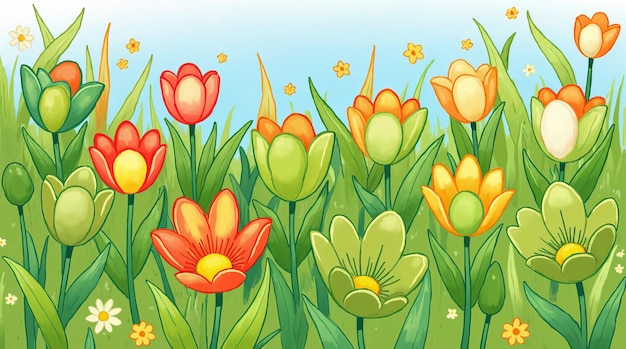Los coloridos tulipanes en un jardín de primavera