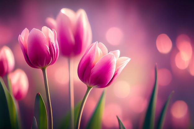 Coloridos tulipanes de primavera Fondo natural IA generativa