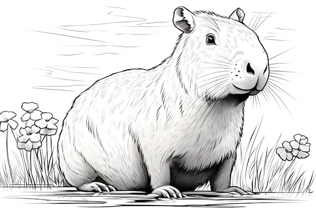 Ilustração de página para colorir animal capivara