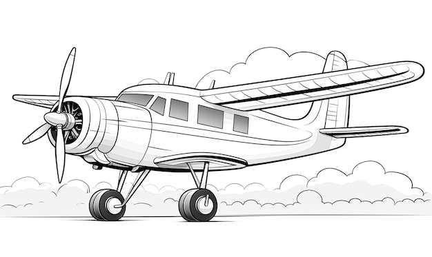Foto colorir o avião de desenho animado brincalhão usando arte de linha