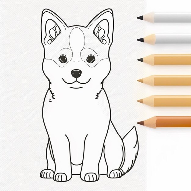 Foto colorir um cão com lápis coloridos em um fundo branco