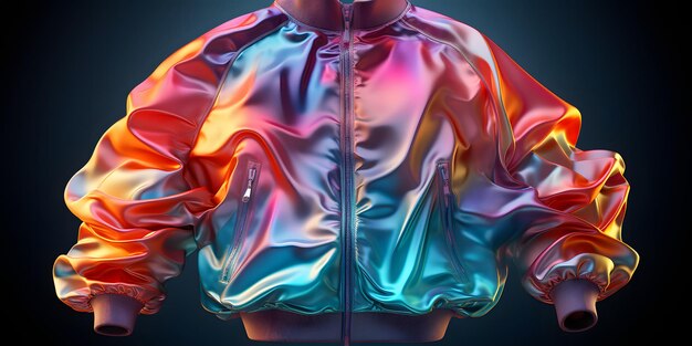 Colorosa chaqueta de cromo holográfico con capucha metálica irisante