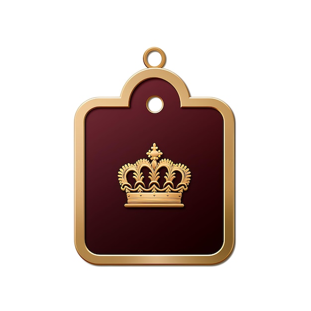 Foto colorosa etiqueta de precio de lujo en forma de corona de oro y borgoña metálica colección de etiquetas creative hang