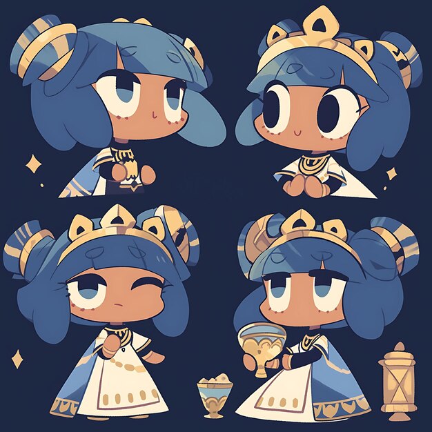 Foto colorosa feminina egípcia nefertiti chibi kawaii antiga egípcia fash coleção de personagens bonitos