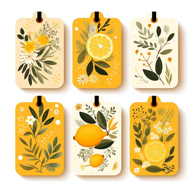 Colorosa de la tienda del árbol de limón Tarjeta de etiqueta de limón Aromatizado tarjeta de etiqueta en forma de limón boceto estilo acuarela