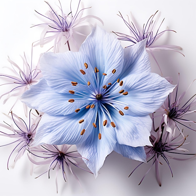 Coloroso aislado de una delicada flor de Nigella Capturando el concepto creativo intrincado diseño de la idea