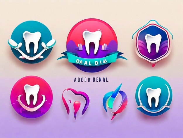 Coloroso conjunto de símbolos de dientes de papel de hermosos colores brillantes aislados en fondo gradiente