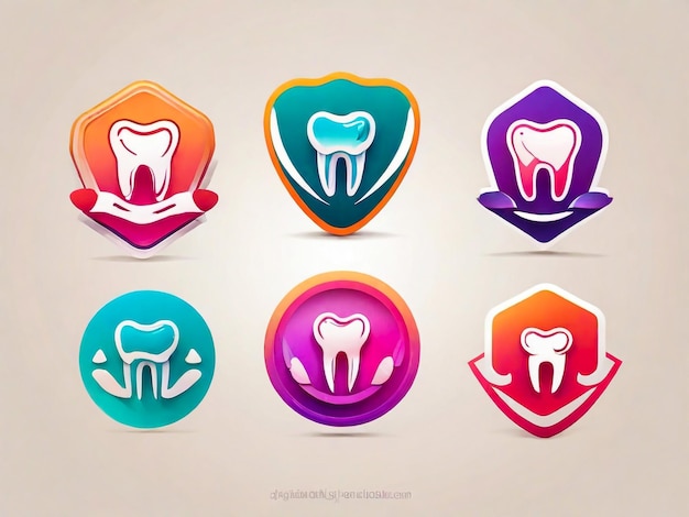 Coloroso conjunto de símbolos de dientes de papel de hermosos colores brillantes aislados en fondo gradiente