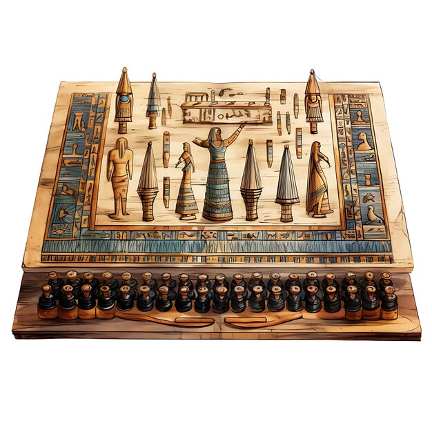 Coloroso juego de tablero de Senet egipcio Oro y madera negra o piedra Recta Objetos tradicionales creativos