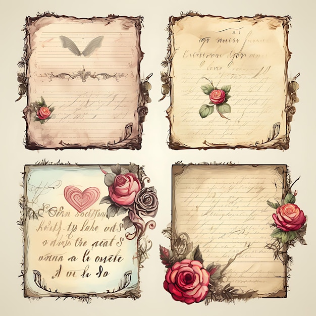 Coloroso libro de cuentos de hadas vintage carta de amor libro envejecido página papel compañero arte decoración ilustración plana2D
