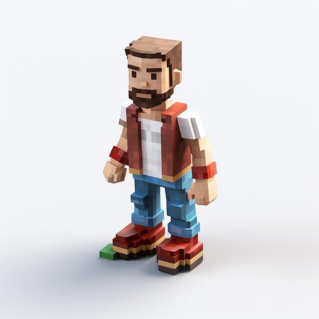 Coloroso Pixelart 3d renderizado Hombre barbudo en vaqueros