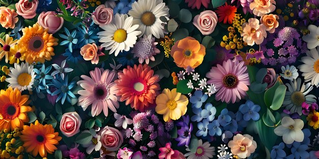 Coloroso ramo de flores de primavera como fondo Vista superior Generado por Ai