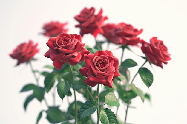 Coloroso ramo de flores de rosas rojas aisladas sobre un fondo blanco Closeup n