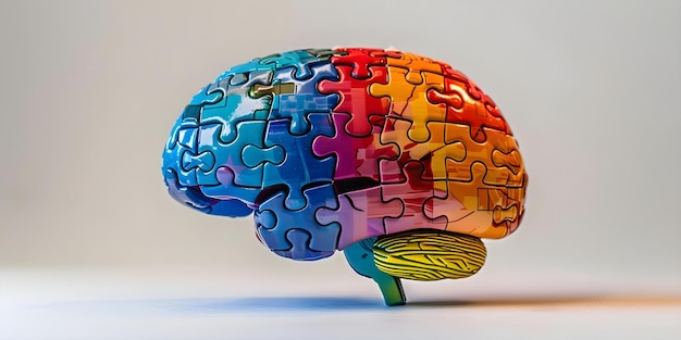 Foto coloroso rompecabezas cerebrales explorando conexiones y funciones dentro de la mente compleja concepto de neurociencia funciones cerebrales conexiones neuronales procesos cognitivos arte cerebral colorido