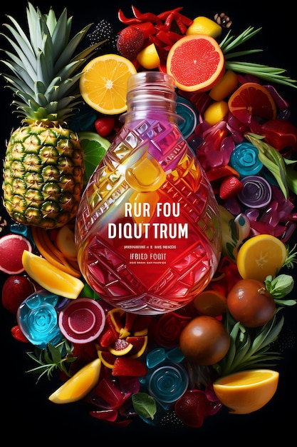 Foto coloroso ron de ponche de frutas tropicales con un color colorido y festivo c ideas de diseño de concepto creativo