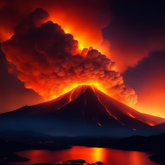 colosal erupción de fuego y humo