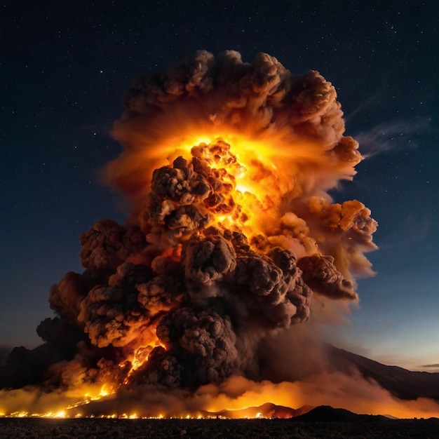 Colossal erupción de fuego y humo iluminan