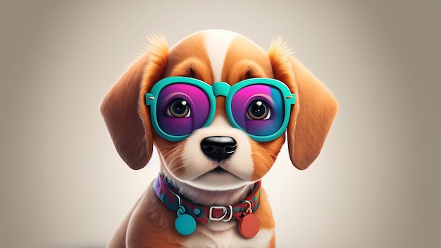 Colourfu-Illustration von einer Fantasie-Hundfigur in Sonnenbrille und Lederjacke, die gegen