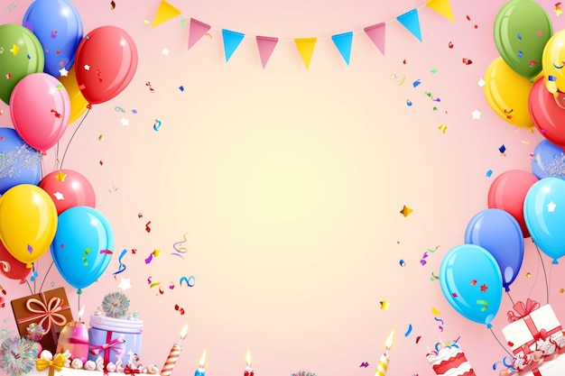 Colourful feliz aniversário balões bandeira fundo para celebrações festivas