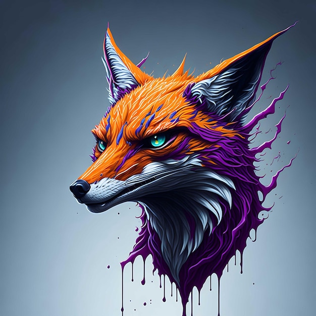 Colourful Fox Head Ilustración de arte pop de un fondo gris