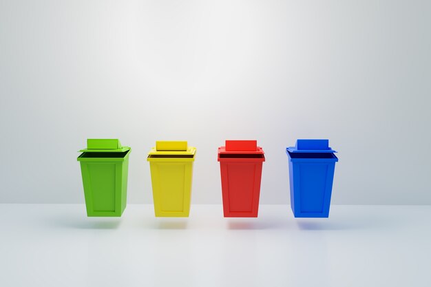 Colr completo de la papelera sobre fondo blanco, representación de ilustración 3d
