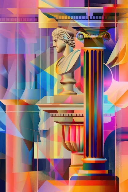 Columna de la estatua del dios olímpico de neón brillante