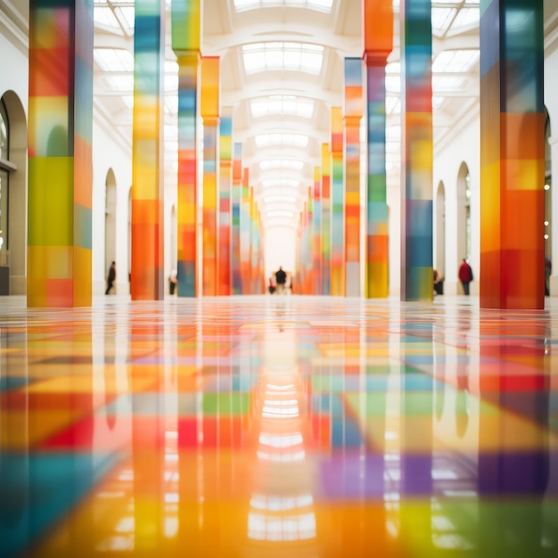 Columnas y azulejos coloridos en un museo