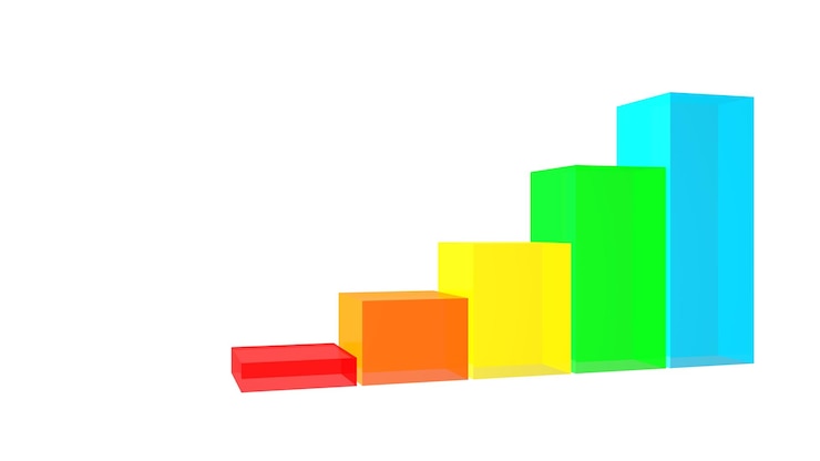 Foto columnas de color gráfico de crecimiento proyecto de negocio informe de ventas renderización 3d