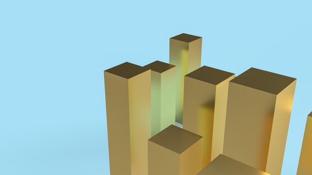 Las columnas de oro sobre fondo azul para negocios o concepto abstracto representación 3d