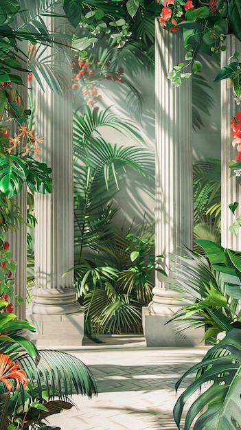 columnas en los trópicos en un fondo texturizado en un papel tapiz de foto de estilo acuarela en el interior ilustración generada por IA