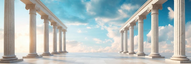Columnata de estilo griego clásico contra el cielo azul