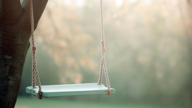 Un columpio colgado de un árbol con la palabra columpio en él