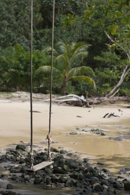 Un columpio loney cerca de la playa y tranquilo.