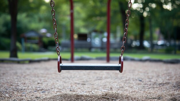 Foto un columpio vacío en un patio de recreo para simbolizar la ausencia de una infancia feliz para los niños abusados el columpio desocupado puede representar la pérdida de la inocencia