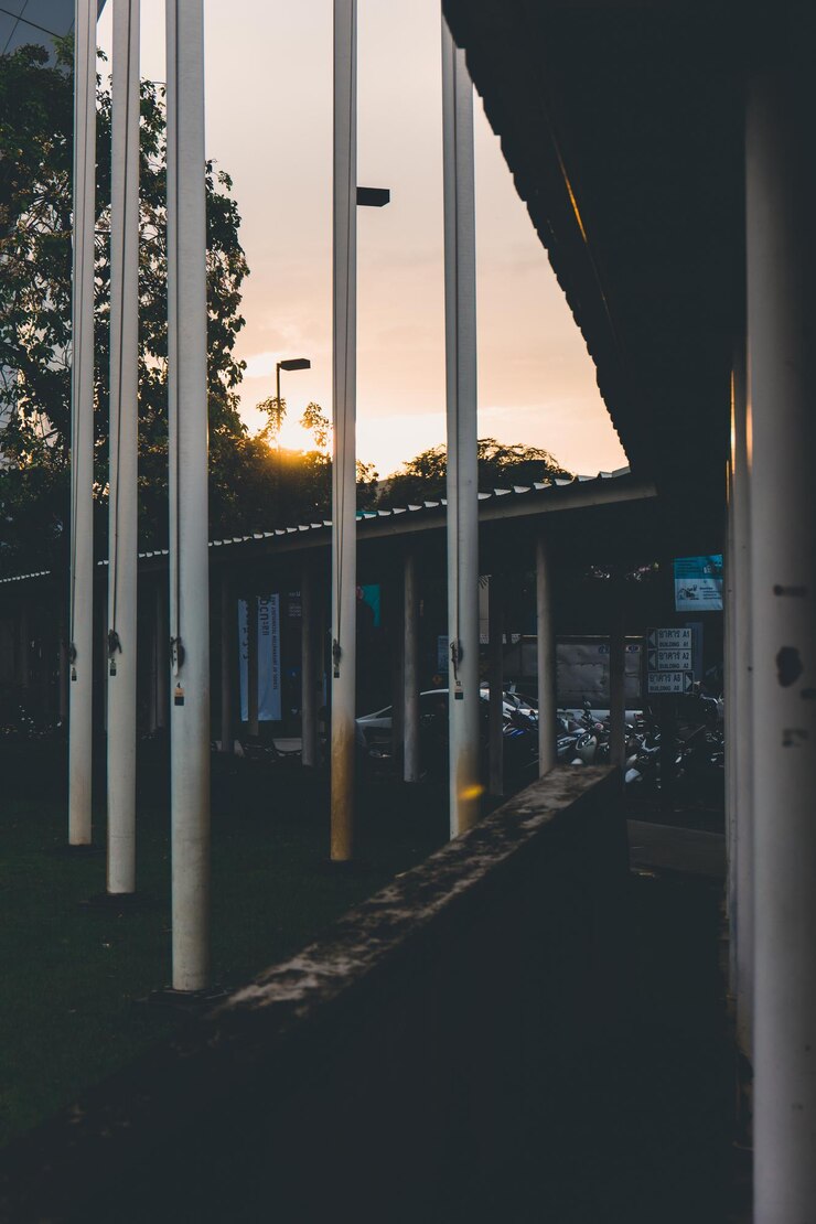 Foto colunas arquitetônicas durante o pôr-do-sol