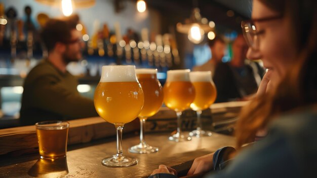 Foto com cada gole, os copos de cerveja oferecem um sabor de relaxamento e prazer. sua efervescência e sabor servem como um alívio bem-vindo da agitação da vida cotidiana.