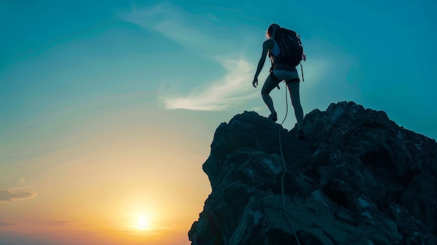 Com cada passo, a mulher que sobe ao topo da montanha sente que sua força e determinação crescem, alimentadas pelo desafio à frente.