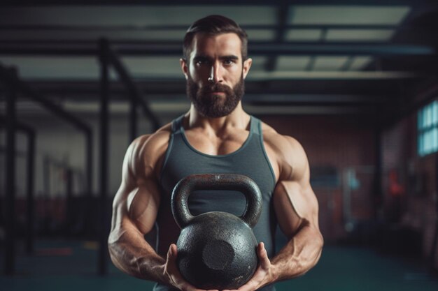 Com determinação gravada no rosto, um homem empurra os seus limites num exigente treino de CrossFit.