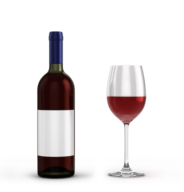 Com garrafa de vinho tinto e copo com vinho isolado no fundo branco