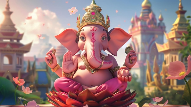 Com os quatro braços de Ganesha39 sentados no assento de lótus, o nome do feriado está escrito em hindi.