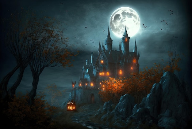 Com um ambiente natural deslumbrante e uma incrível cena de castelo em uma noite assustadora de Halloween